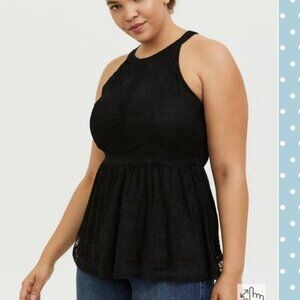 3x Plus Size New Torrid Lace High Neck Peplum Top black summer shirt